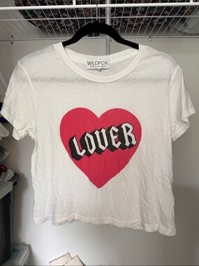 Wildfox White Tee with Pink Heart 'LOVER' Graphic